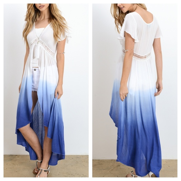 Kylie Blue Ombre Hi-Lo Flowy Button Front Top - Picture 2 of 3